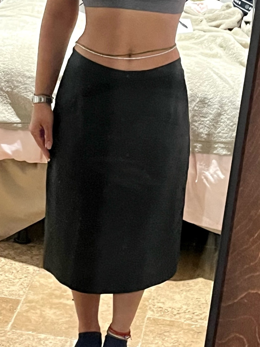 Vintage Papéll Petites Black 100% Silk Midi Skirt 8P